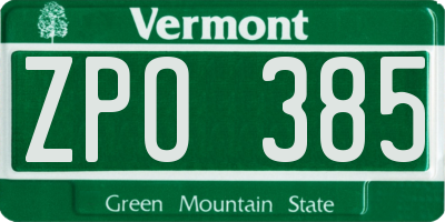 VT license plate ZPO385