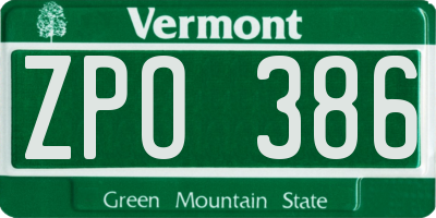 VT license plate ZPO386