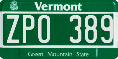VT license plate ZPO389