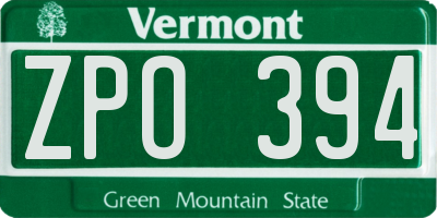 VT license plate ZPO394
