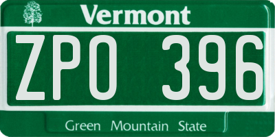 VT license plate ZPO396