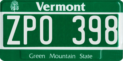 VT license plate ZPO398