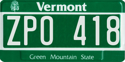 VT license plate ZPO418