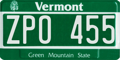 VT license plate ZPO455