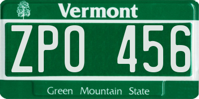 VT license plate ZPO456