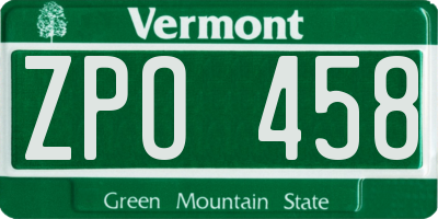 VT license plate ZPO458
