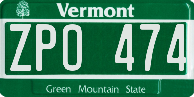 VT license plate ZPO474