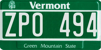 VT license plate ZPO494