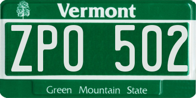 VT license plate ZPO502