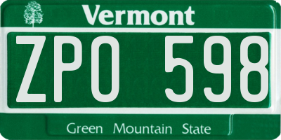 VT license plate ZPO598
