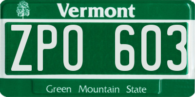 VT license plate ZPO603