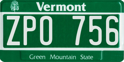 VT license plate ZPO756