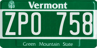 VT license plate ZPO758