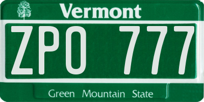 VT license plate ZPO777