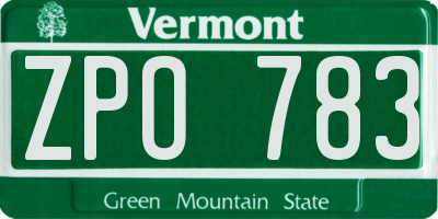 VT license plate ZPO783