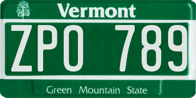 VT license plate ZPO789
