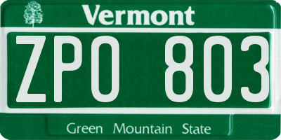 VT license plate ZPO803