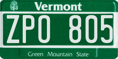 VT license plate ZPO805
