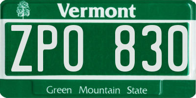 VT license plate ZPO830