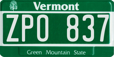 VT license plate ZPO837
