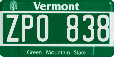 VT license plate ZPO838