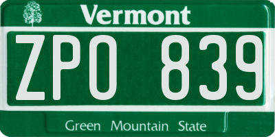 VT license plate ZPO839