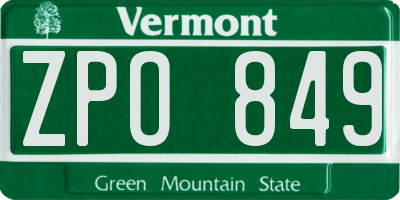 VT license plate ZPO849