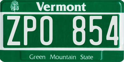 VT license plate ZPO854