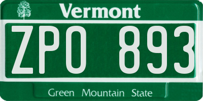 VT license plate ZPO893