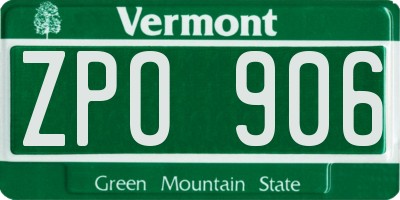 VT license plate ZPO906