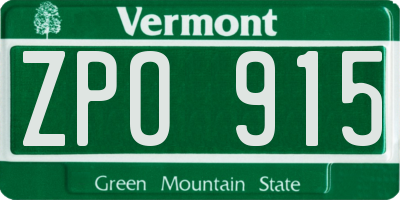 VT license plate ZPO915