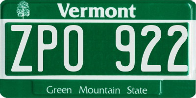 VT license plate ZPO922