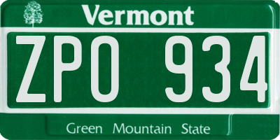 VT license plate ZPO934