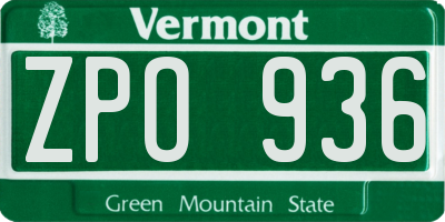 VT license plate ZPO936