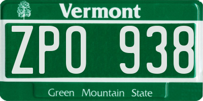 VT license plate ZPO938