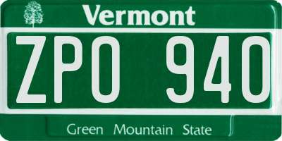 VT license plate ZPO940