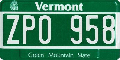 VT license plate ZPO958