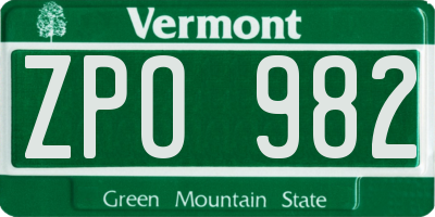 VT license plate ZPO982