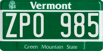 VT license plate ZPO985