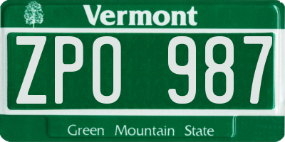 VT license plate ZPO987