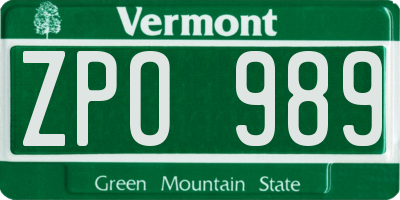 VT license plate ZPO989