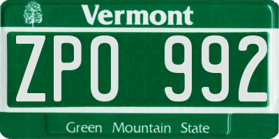 VT license plate ZPO992