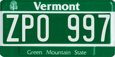 VT license plate ZPO997