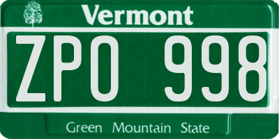 VT license plate ZPO998