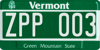 VT license plate ZPP003