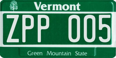 VT license plate ZPP005