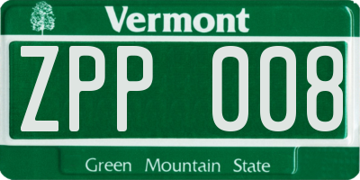 VT license plate ZPP008
