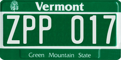 VT license plate ZPP017