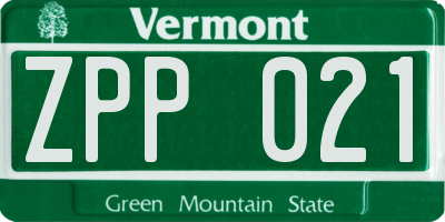VT license plate ZPP021