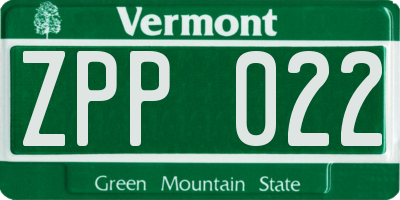 VT license plate ZPP022